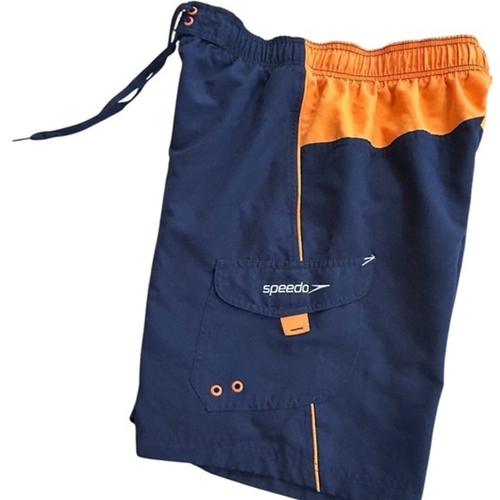 SPEEDO SWIM TRUNKS SHORTS ORANGE NAVY BLUE, SIZE L